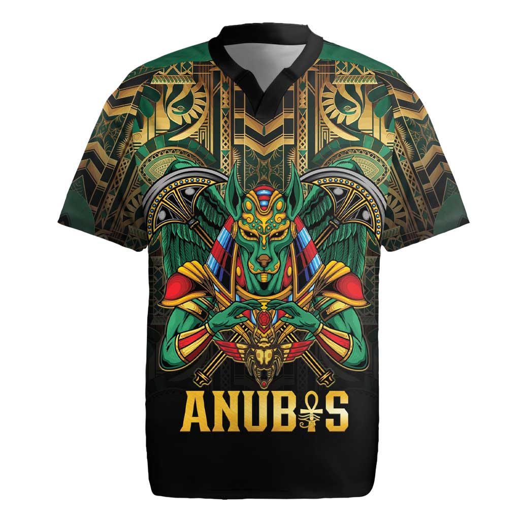 Egypt Anubis Rugby Jersey Golden Ancient Egypt Pattern