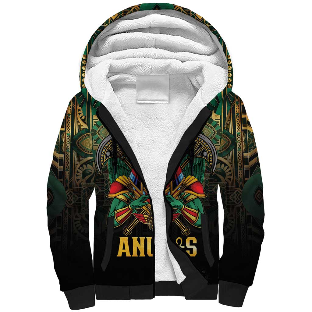 Egypt Anubis Sherpa Hoodie Golden Ancient Egypt Pattern