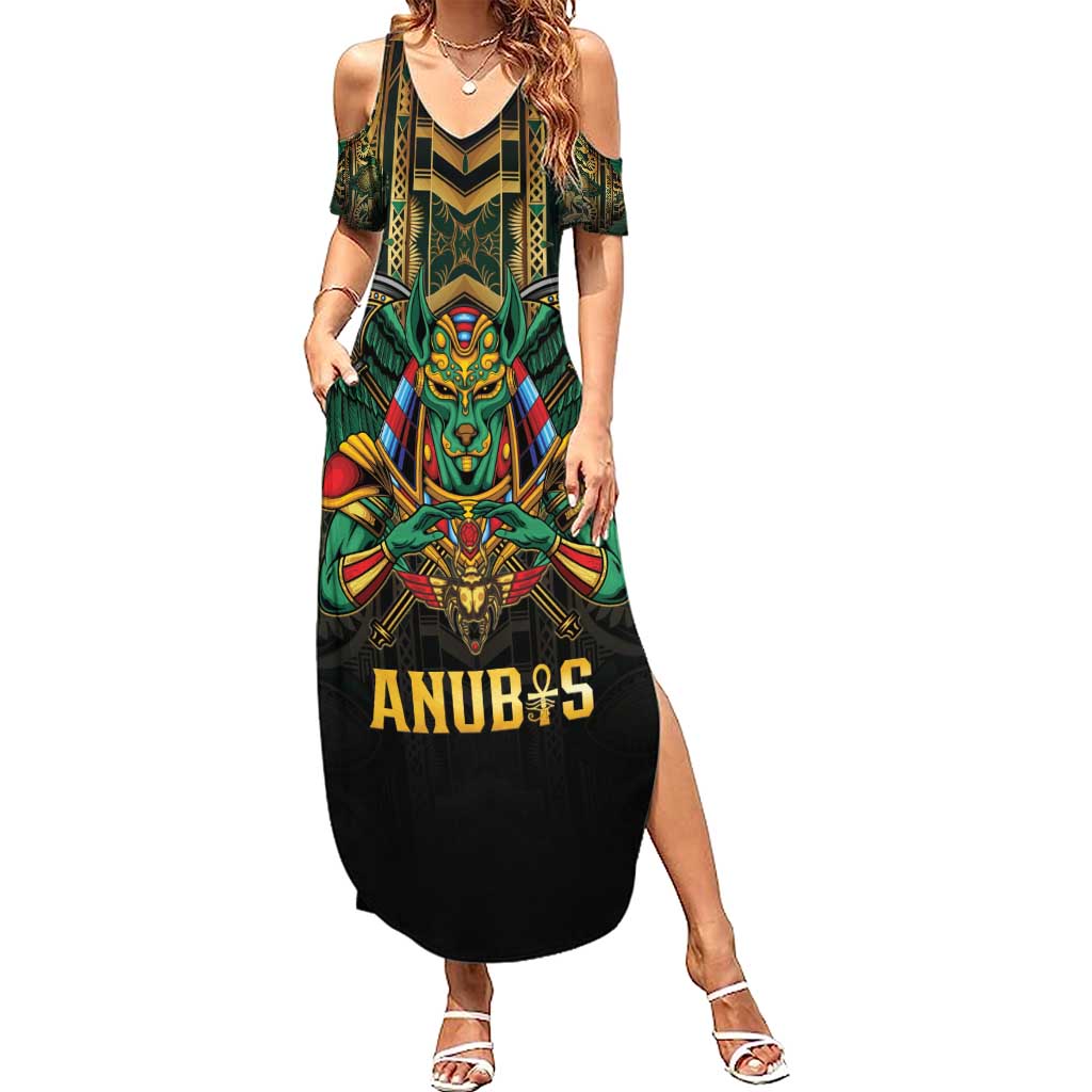 Egypt Anubis Summer Maxi Dress Golden Ancient Egypt Pattern