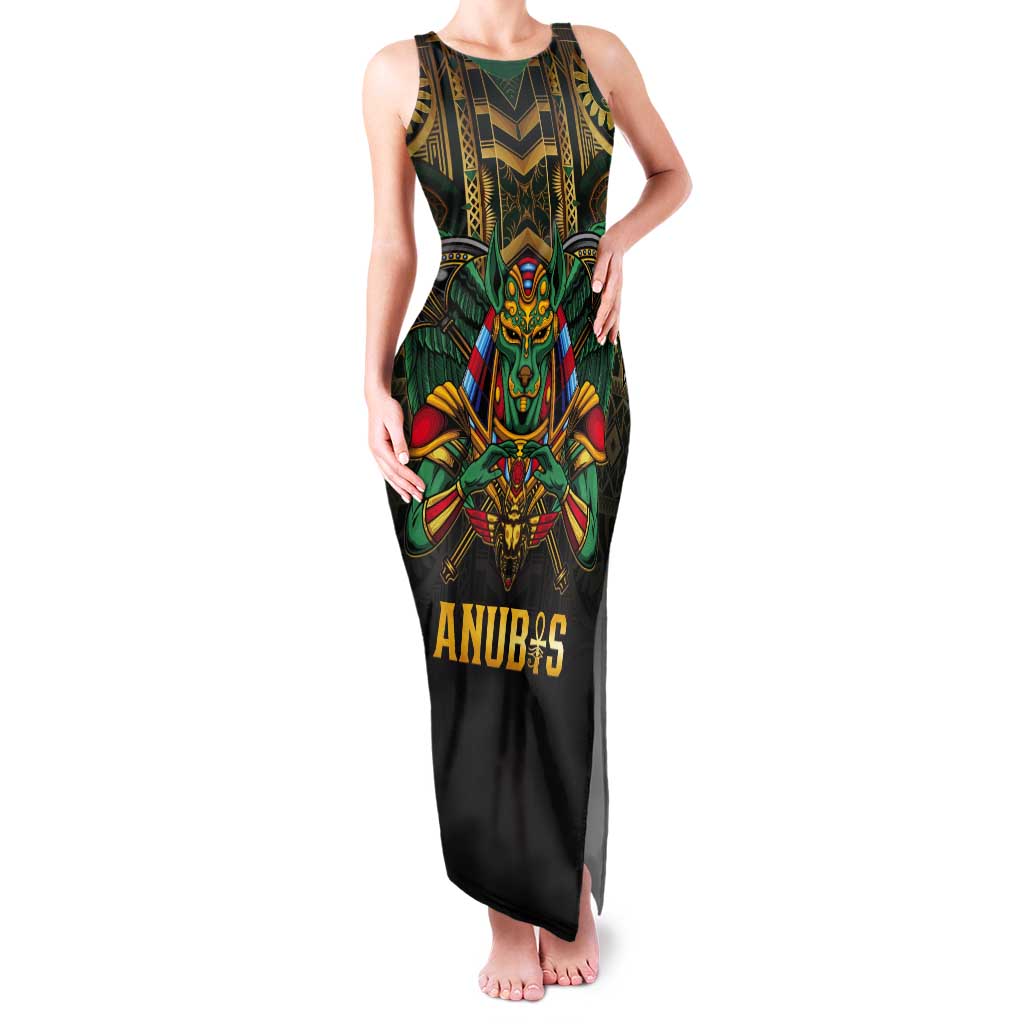 Egypt Anubis Tank Maxi Dress Golden Ancient Egypt Pattern