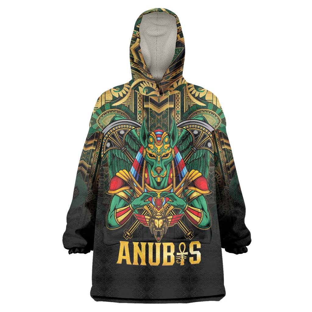 Egypt Anubis Wearable Blanket Hoodie Golden Ancient Egypt Pattern