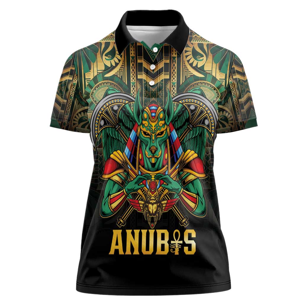 Egypt Anubis Women Polo Shirt Golden Ancient Egypt Pattern