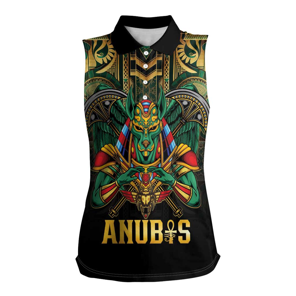 Egypt Anubis Women Sleeveless Polo Shirt Golden Ancient Egypt Pattern