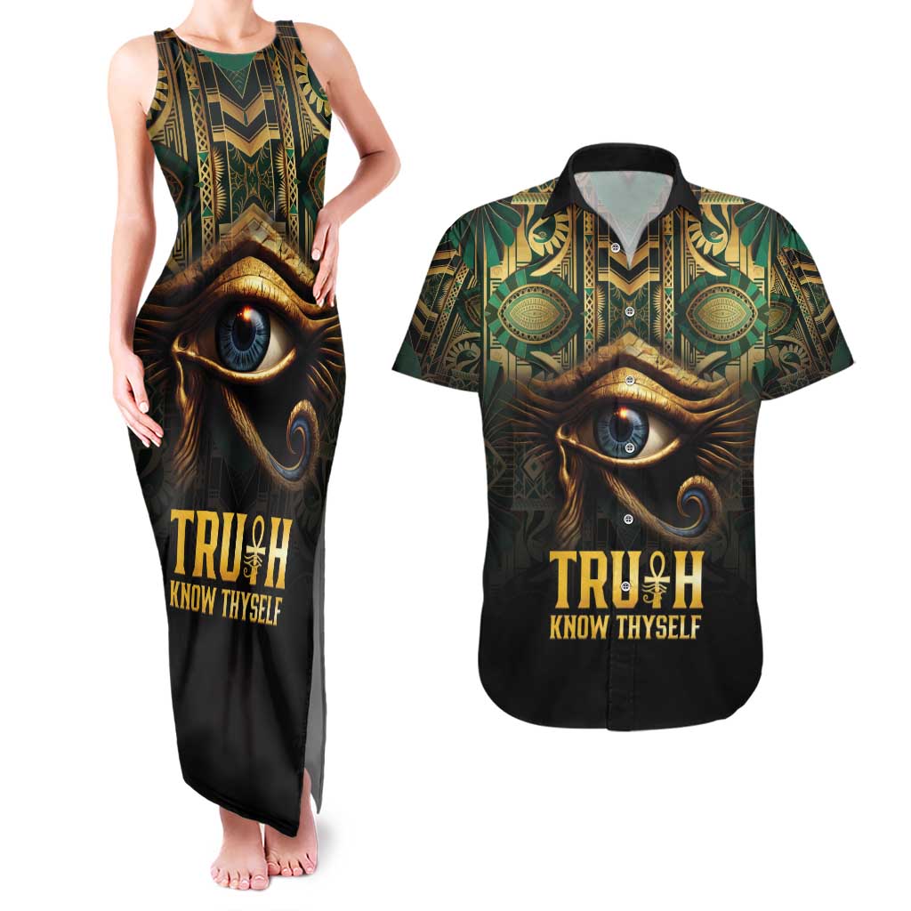 Egypt Eye of Horus Couples Matching Tank Maxi Dress and Hawaiian Shirt Truth Know Thyself