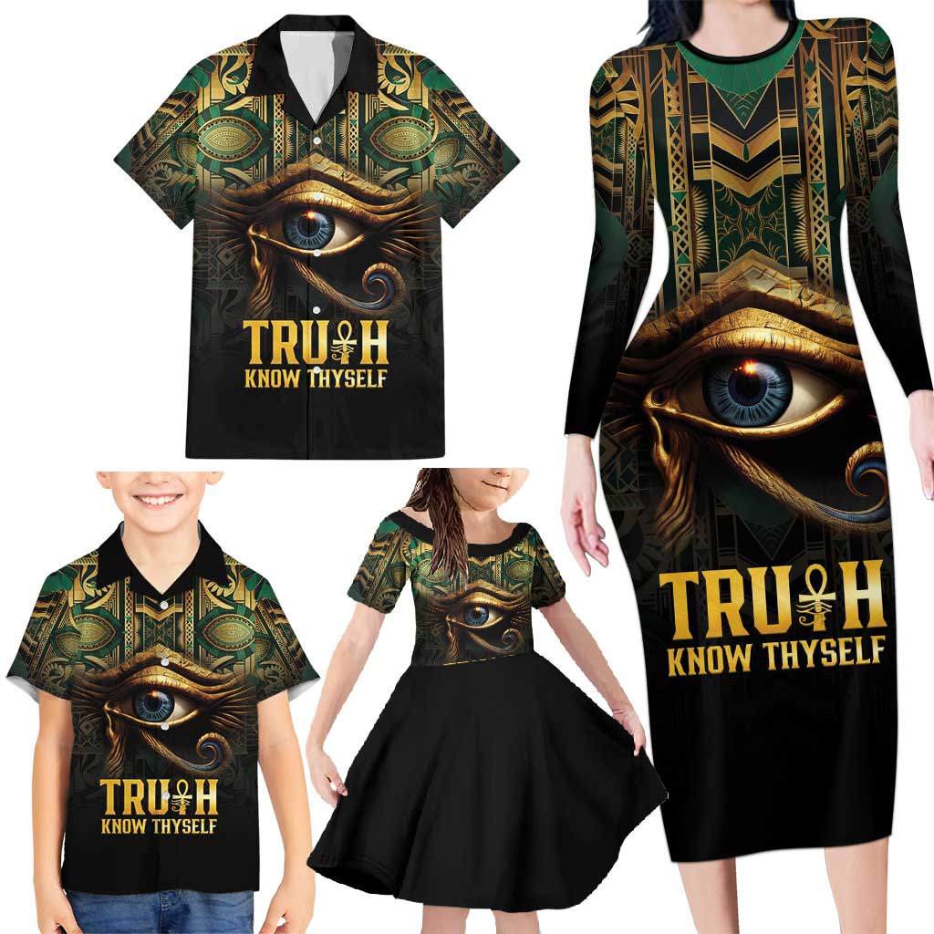 Egypt Eye of Horus Family Matching Long Sleeve Bodycon Dress and Hawaiian Shirt Truth Know Thyself