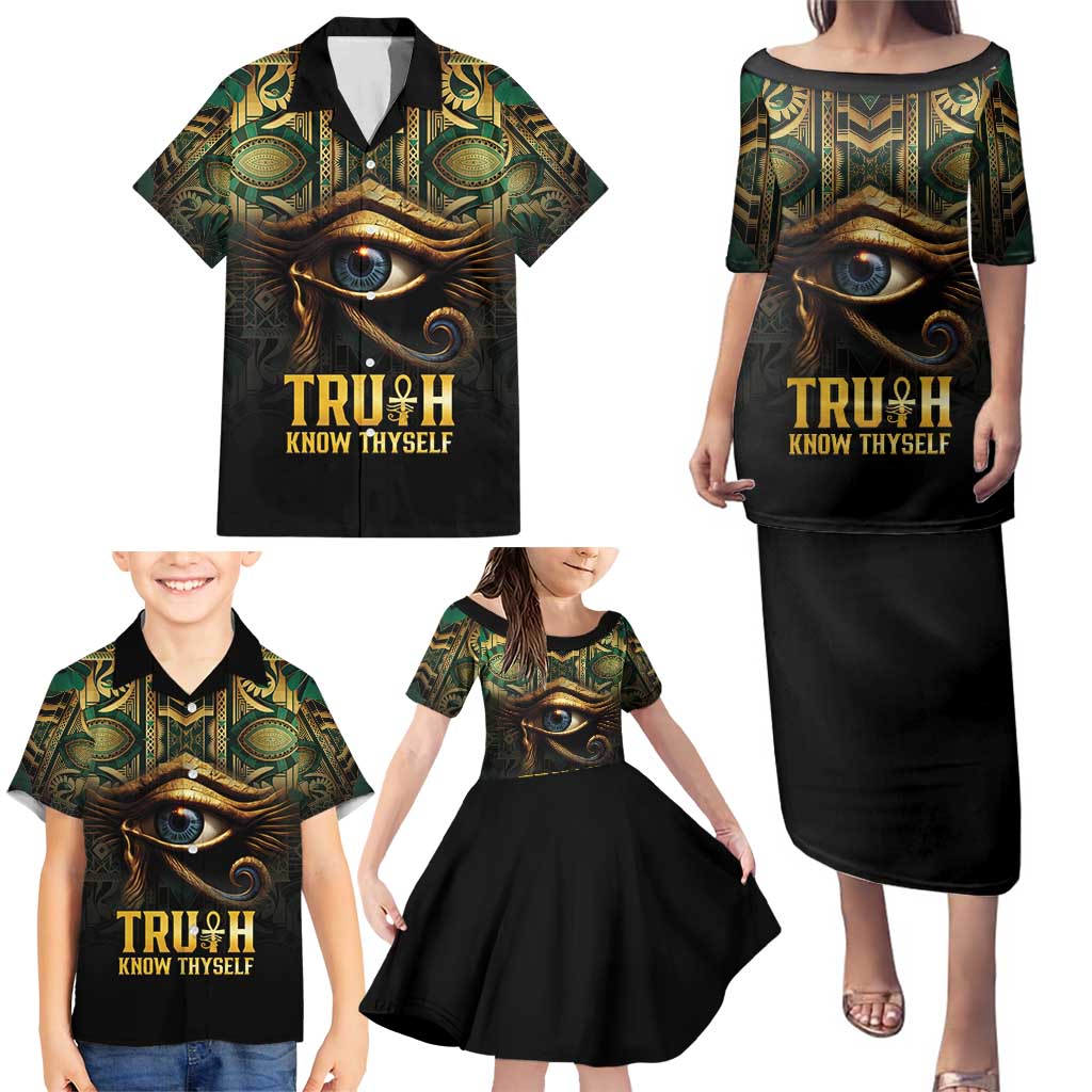 Egypt Eye of Horus Family Matching Puletasi and Hawaiian Shirt Truth Know Thyself