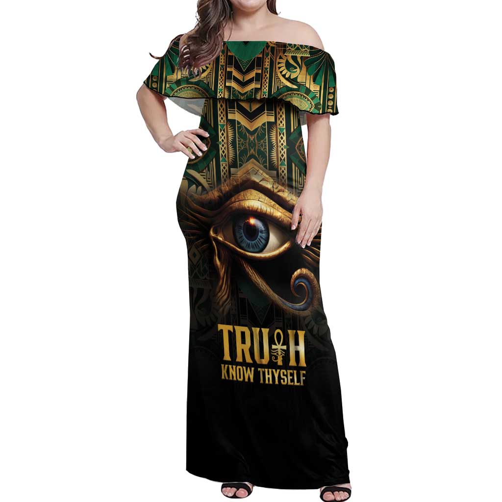 Egypt Eye of Horus Off Shoulder Maxi Dress Truth Know Thyself