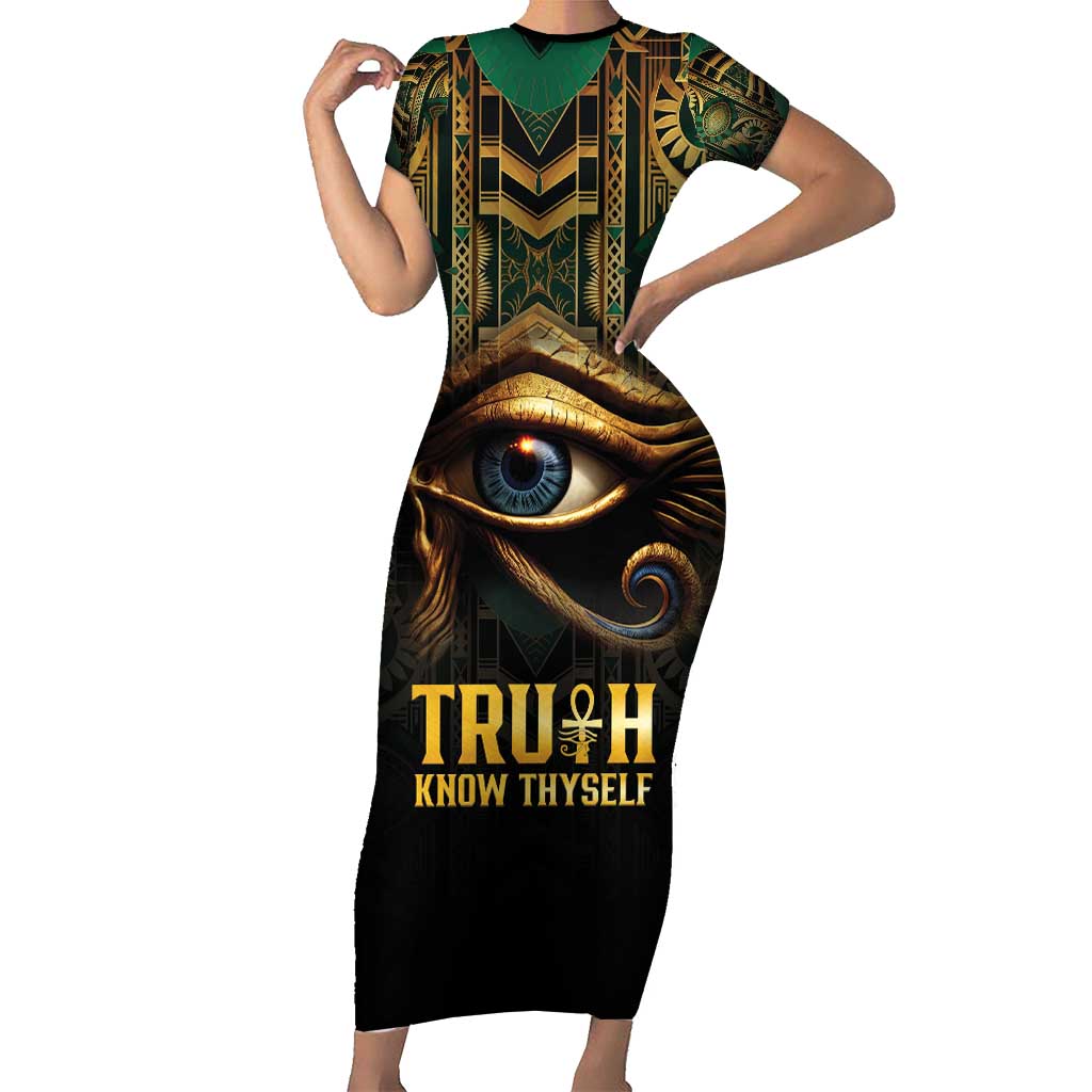 Egypt Eye of Horus Short Sleeve Bodycon Dress Truth Know Thyself