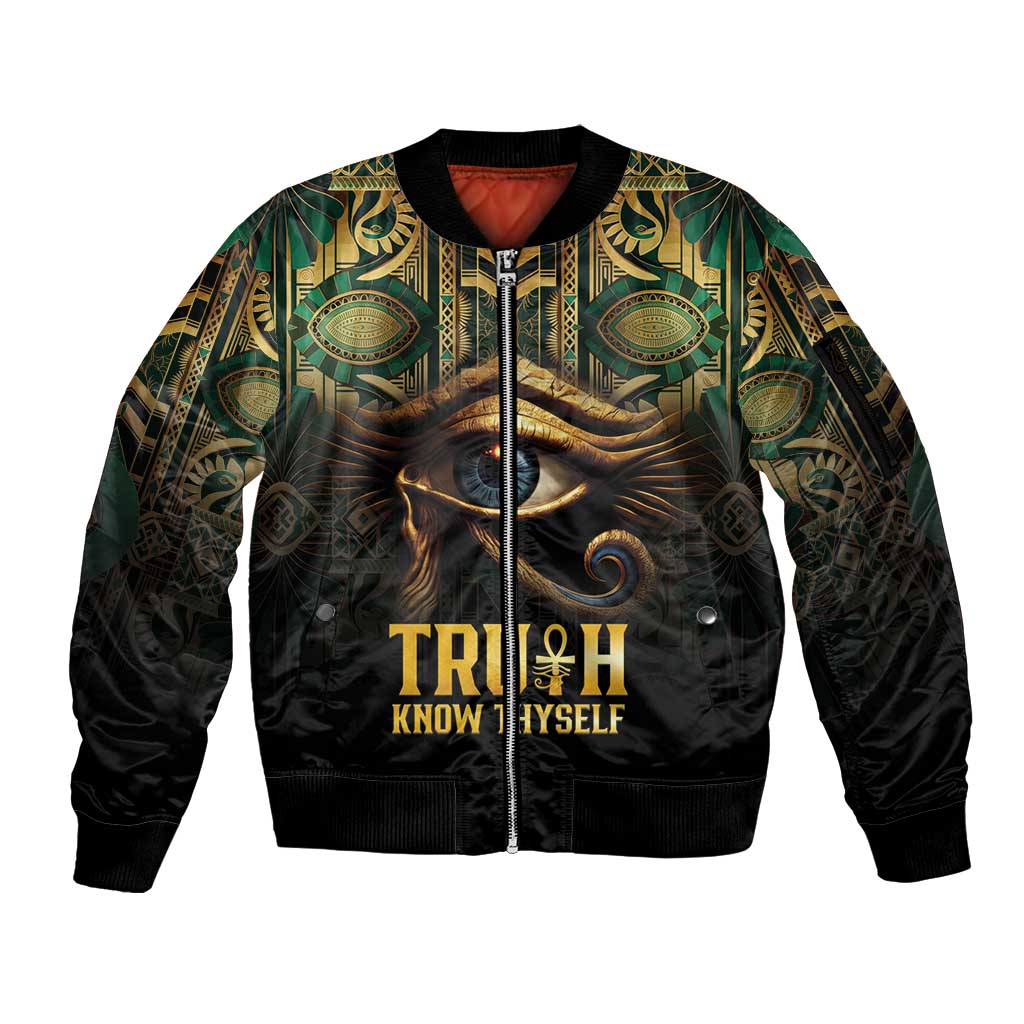 Egypt Eye of Horus Sleeve Zip Bomber Jacket Truth Know Thyself