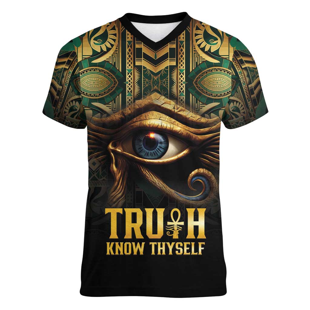 Egypt Eye of Horus Women V-Neck T-Shirt Truth Know Thyself