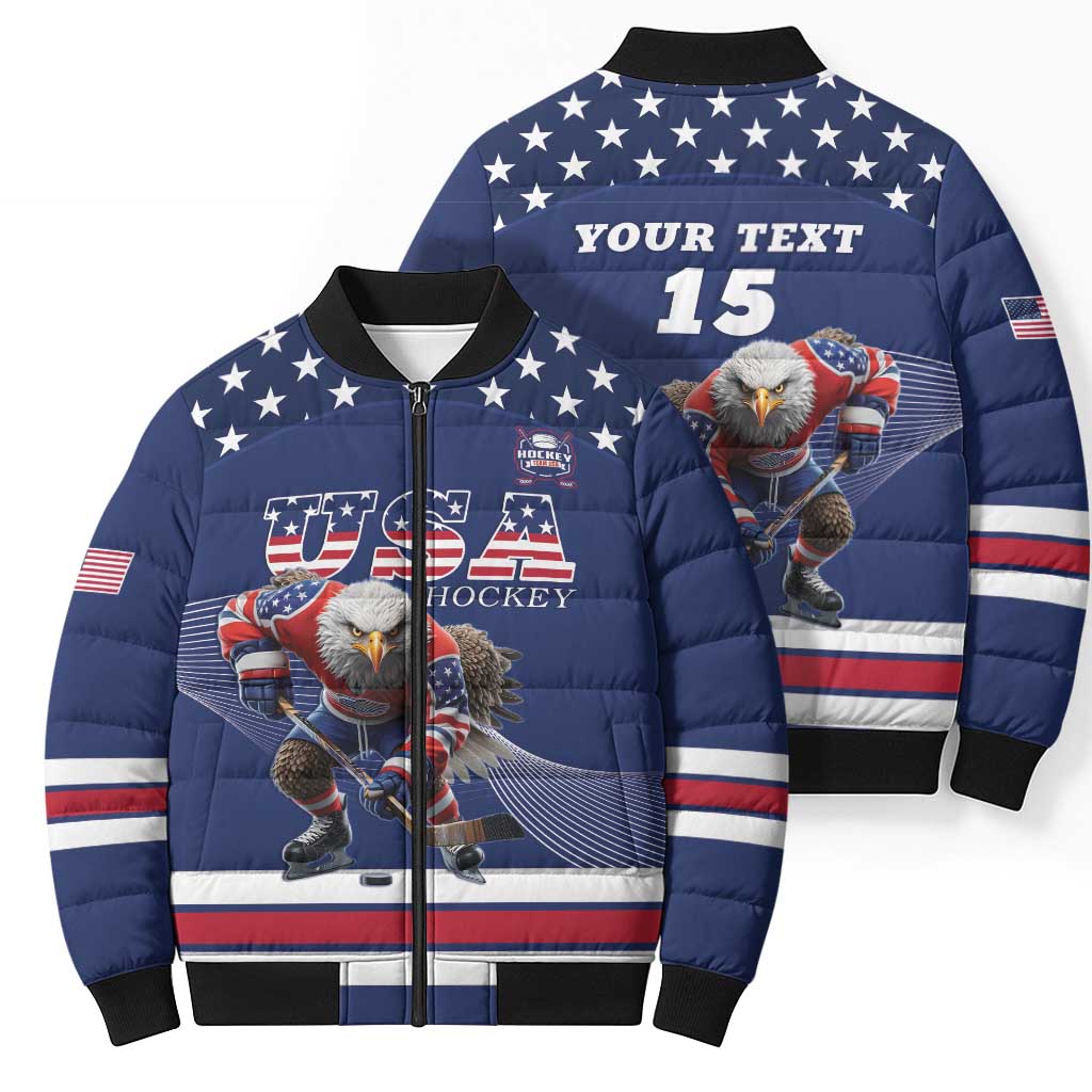 Custom USA Ice Hockey Bomber Puffer Jacket Eagle Mascot