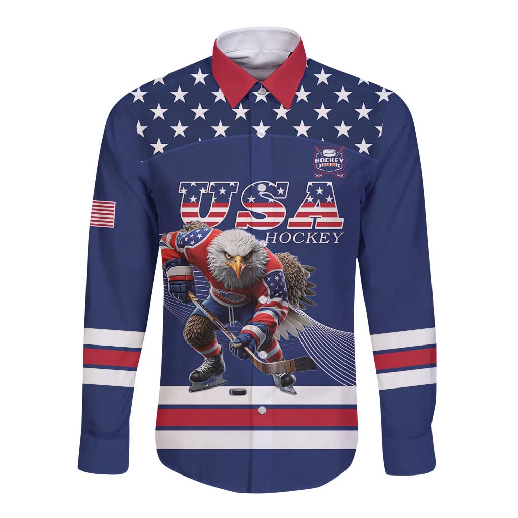 Custom USA Ice Hockey Long Sleeve Button Shirt Eagle Mascot