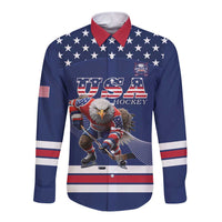 Custom USA Ice Hockey Long Sleeve Button Shirt Eagle Mascot