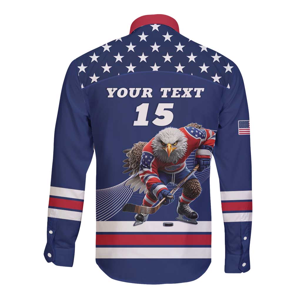 Custom USA Ice Hockey Long Sleeve Button Shirt Eagle Mascot