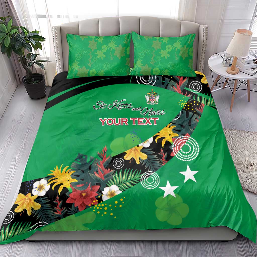 Custom St Kitts and Nevis Cricket Bedding Set Tropical Flowers Jersey
