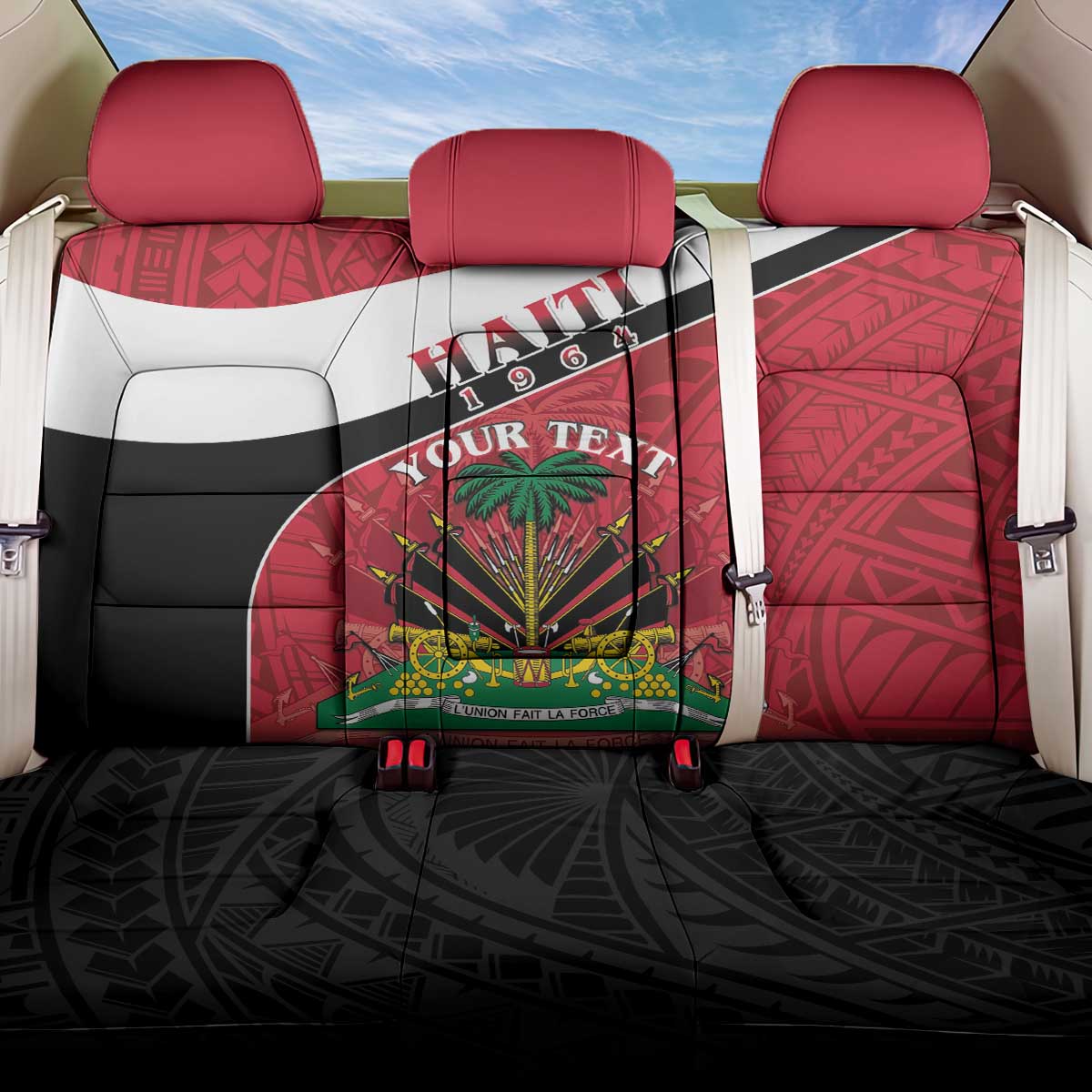 Personalized Haiti Back Car Seat Cover Flag 1964 Coat Of Arms - Polynesian Style