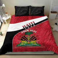 Haiti flag bedding set with red and black duvet, white band, emblem, and pillows