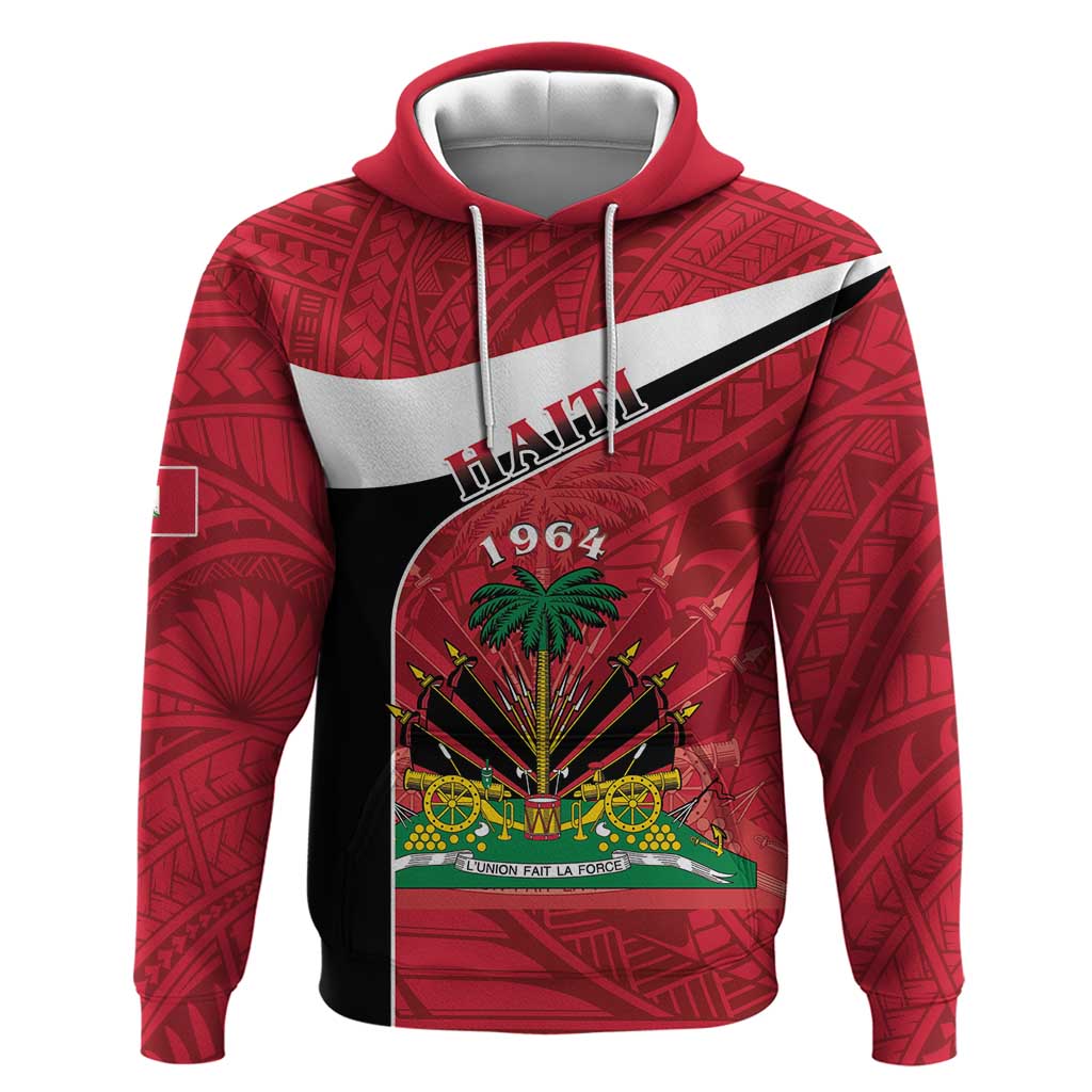 Personalized Haiti Hoodie Flag 1964 Coat Of Arms - Polynesian Style - Wonder Print Shop