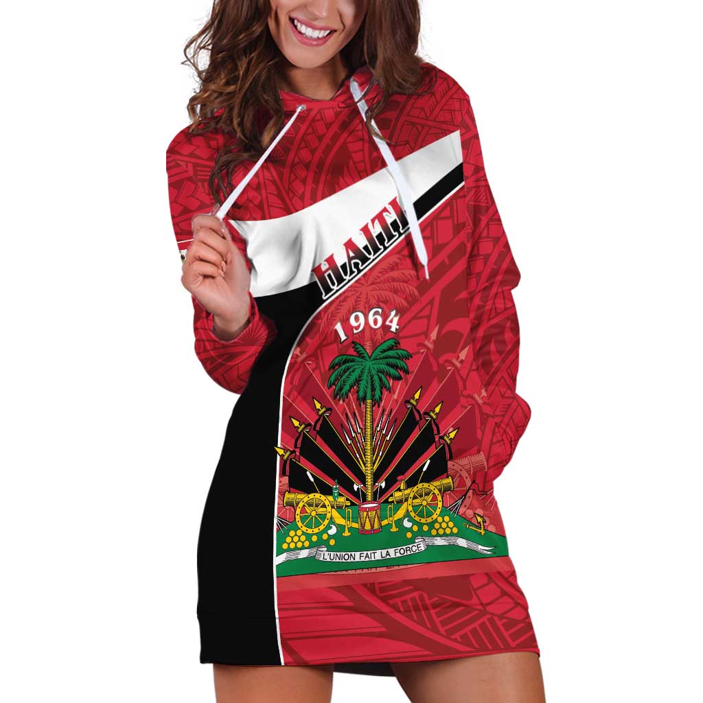 Personalized Haiti Hoodie Dress Flag 1964 Coat Of Arms - Polynesian Style - Wonder Print Shop