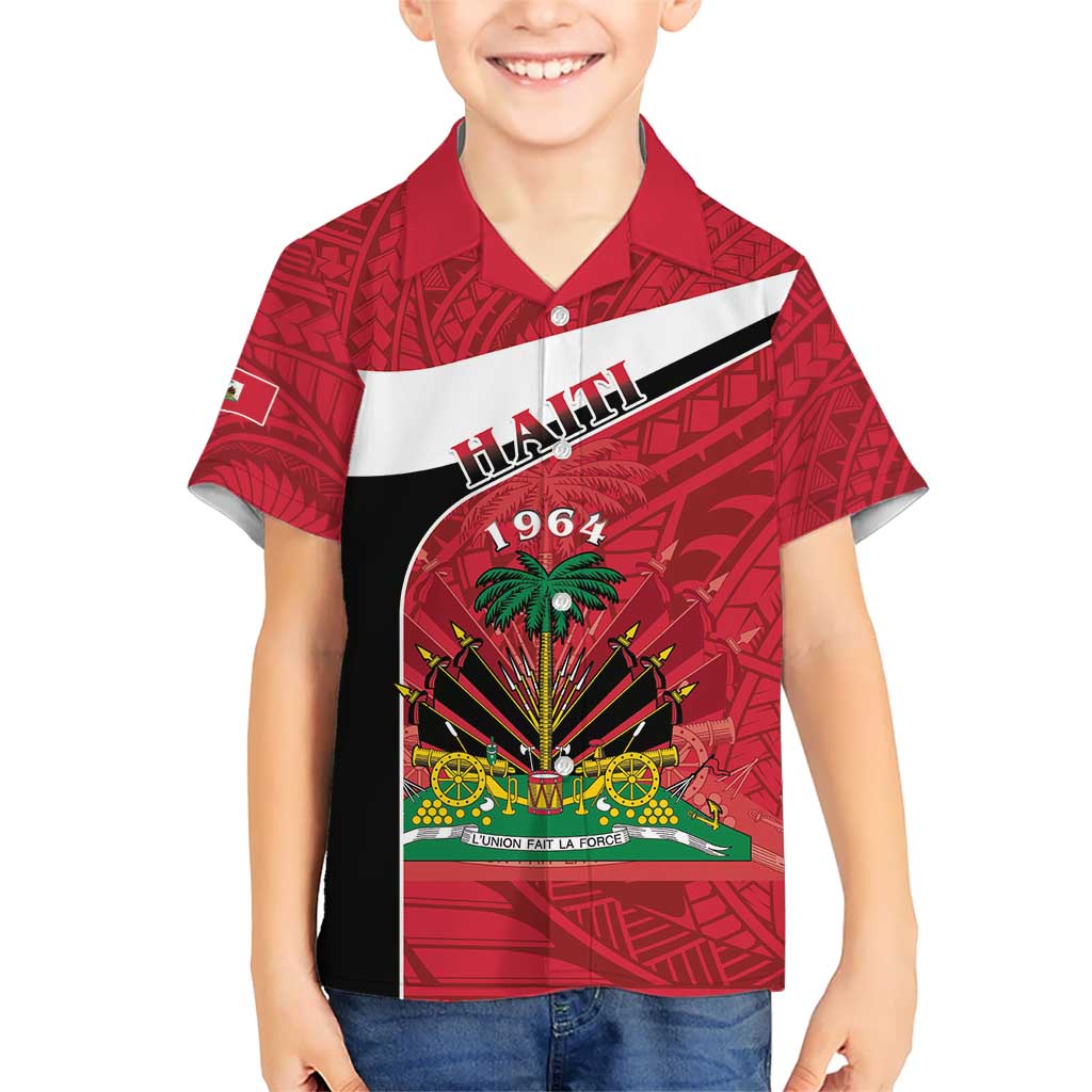 Personalized Haiti Kid Hawaiian Shirt Flag 1964 Coat Of Arms - Polynesian Style - Wonder Print Shop