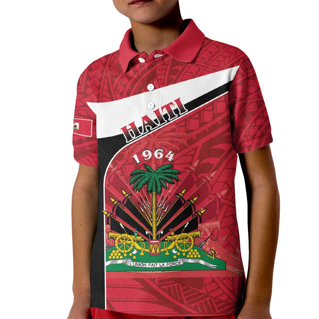 Personalized Haiti Kid Polo Shirt Flag 1964 Coat Of Arms - Polynesian Style - Wonder Print Shop