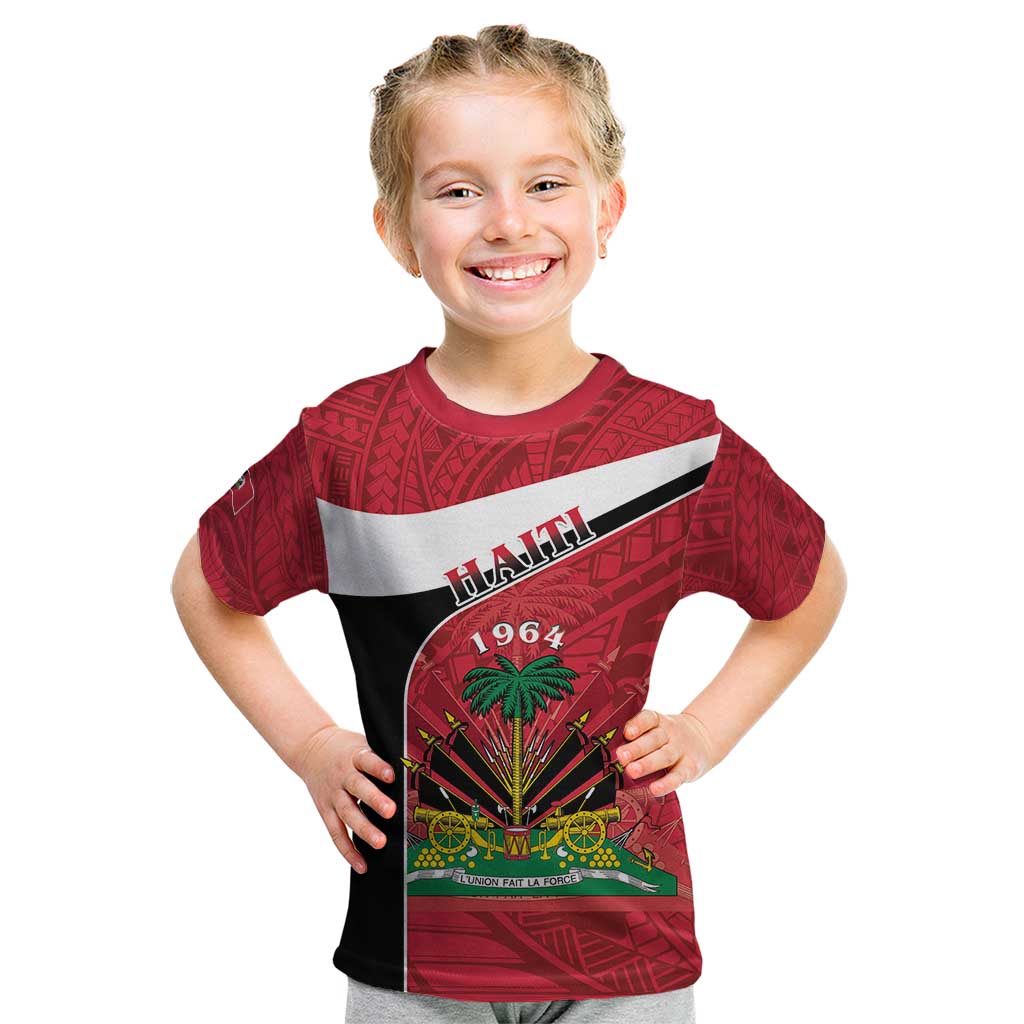 Personalized Haiti Kid T Shirt Flag 1964 Coat Of Arms - Polynesian Style - Wonder Print Shop