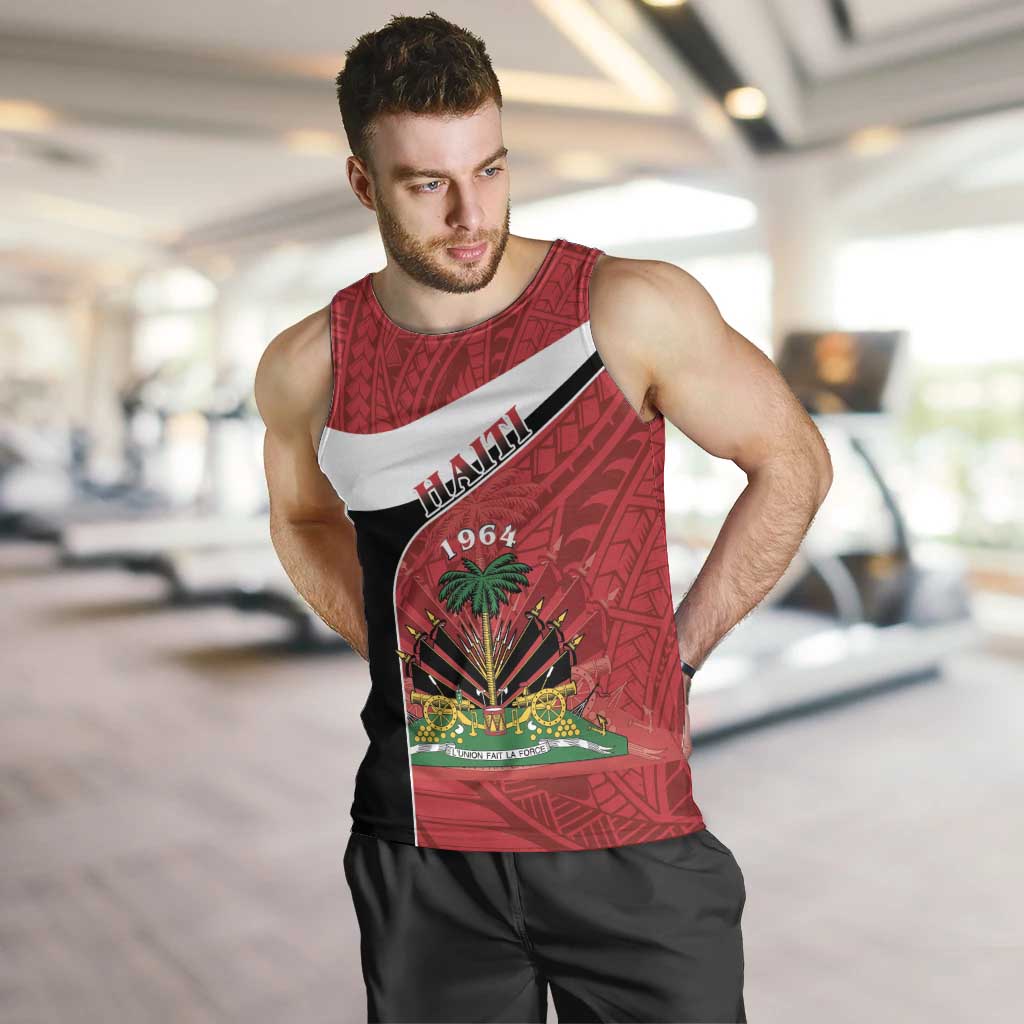 Personalized Haiti Men Tank Top Flag 1964 Coat Of Arms - Polynesian Style - Wonder Print Shop