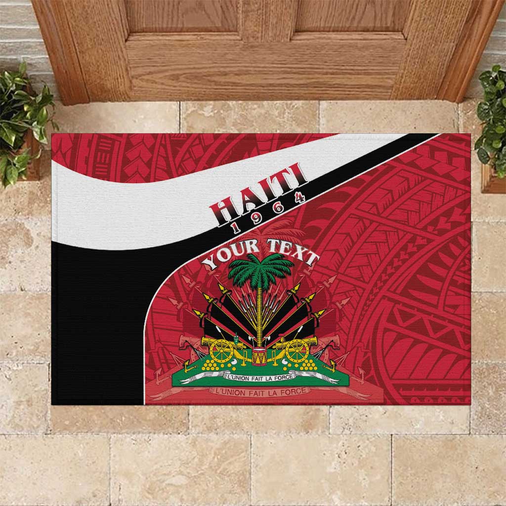 Personalized Haiti Rubber Doormat Flag 1964 Coat Of Arms - Polynesian Style - Wonder Print Shop