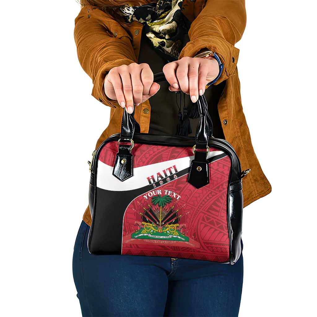 Personalized Haiti Shoulder Handbag Flag 1964 Coat Of Arms - Polynesian Style