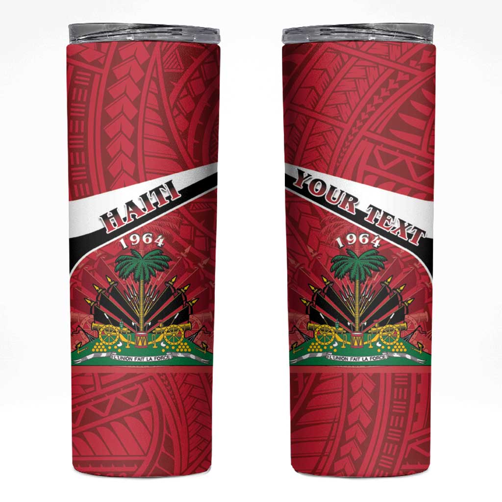 Personalized Haiti Skinny Tumbler Flag 1964 Coat Of Arms - Polynesian Style - Wonder Print Shop