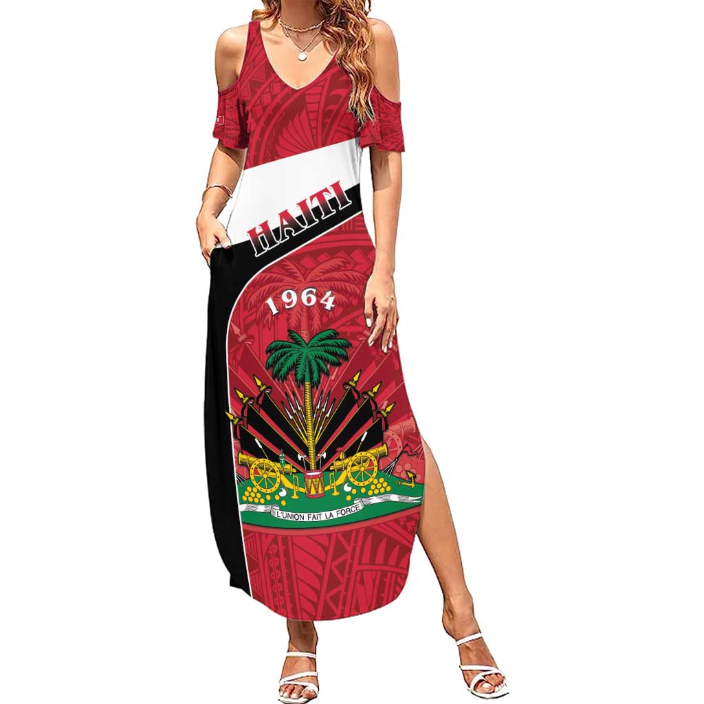 Personalized Haiti Summer Maxi Dress Flag 1964 Coat Of Arms - Polynesian Style - Wonder Print Shop