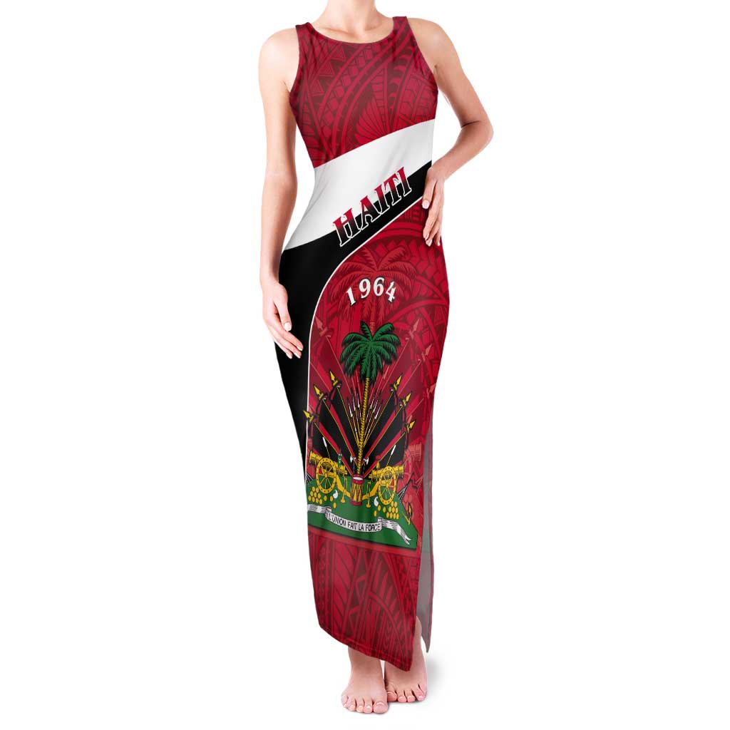 Personalized Haiti Tank Maxi Dress Flag 1964 Coat Of Arms - Polynesian Style - Wonder Print Shop