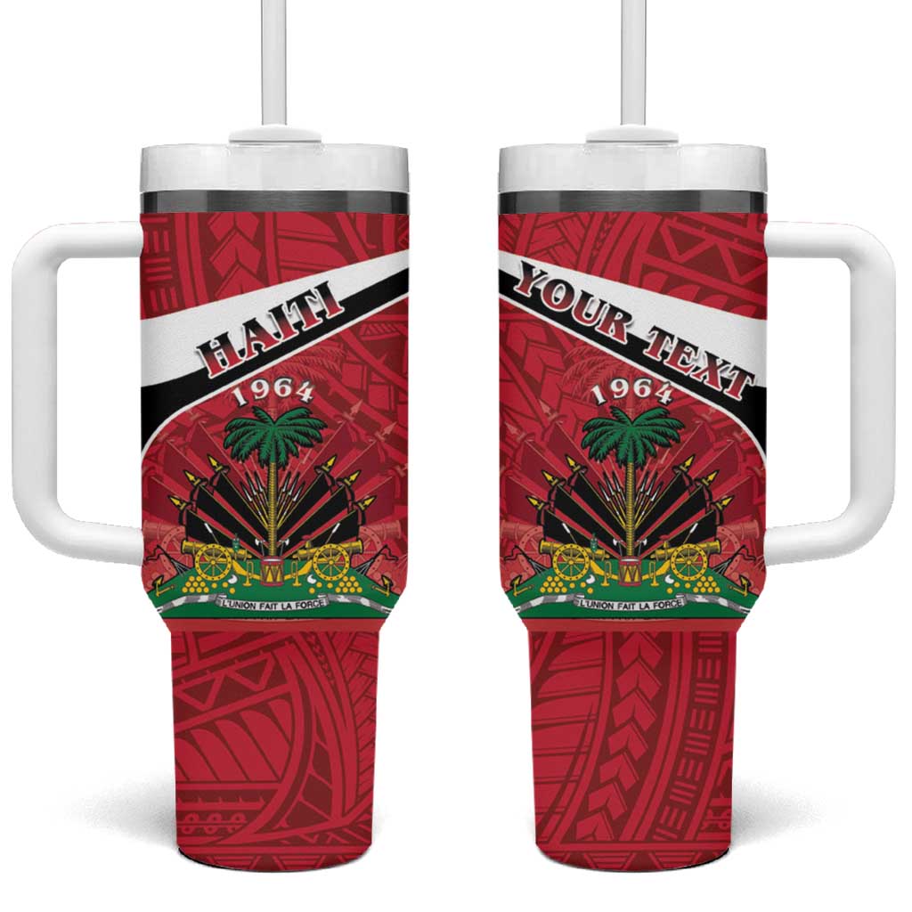 Personalized Haiti Tumbler With Handle Flag 1964 Coat Of Arms - Polynesian Style - Wonder Print Shop