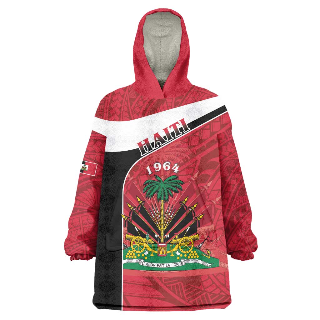 Personalized Haiti Wearable Blanket Hoodie Flag 1964 Coat Of Arms - Polynesian Style - Wonder Print Shop