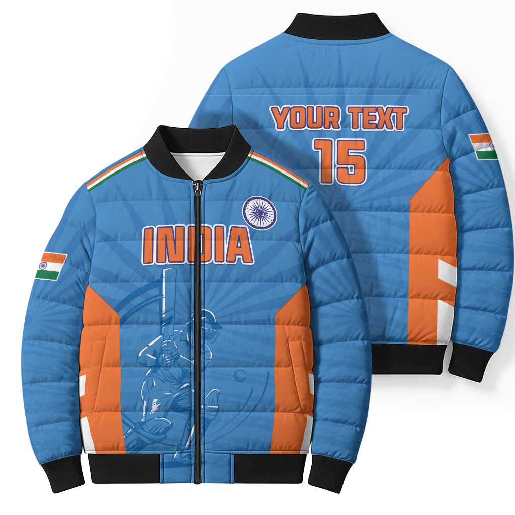 Custom India Cricket Bomber Puffer Jacket Go Champions - Wonder Print Shop