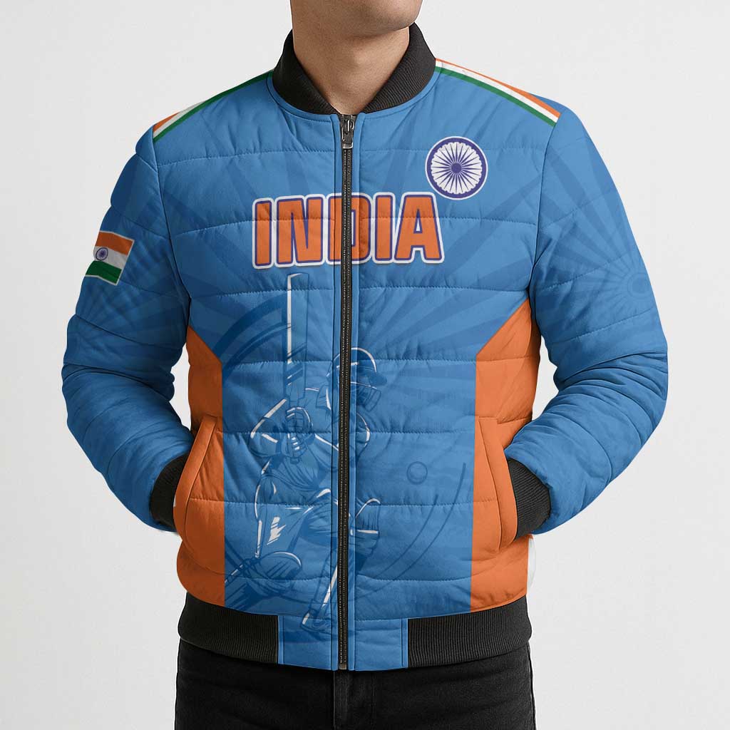 Custom India Cricket Bomber Puffer Jacket Go Champions - Wonder Print Shop