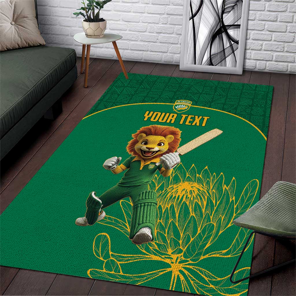 Custom South Africa Cricket Area Rug Lion Mascot With Protea