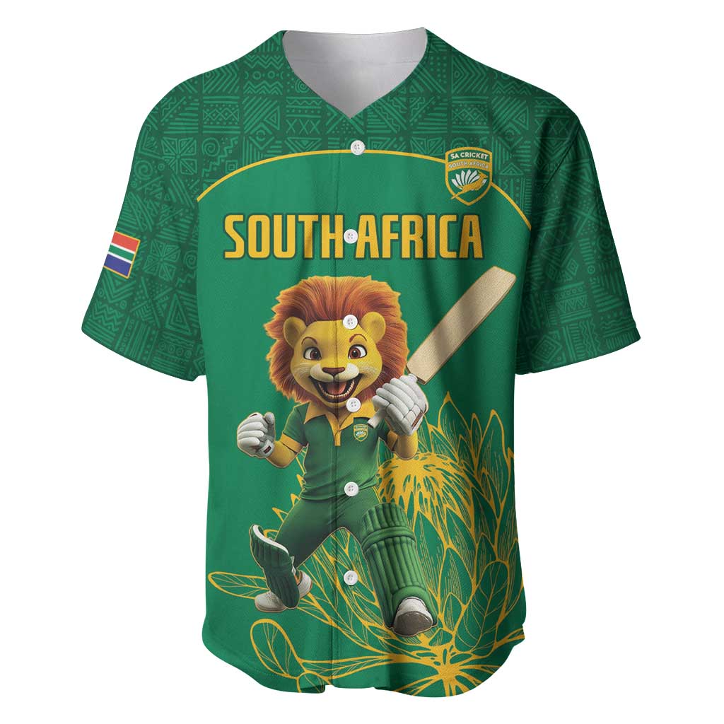 Custom South Africa Cricket Baseball Jersey Lion Mascot With Protea - Wonder Print Shop