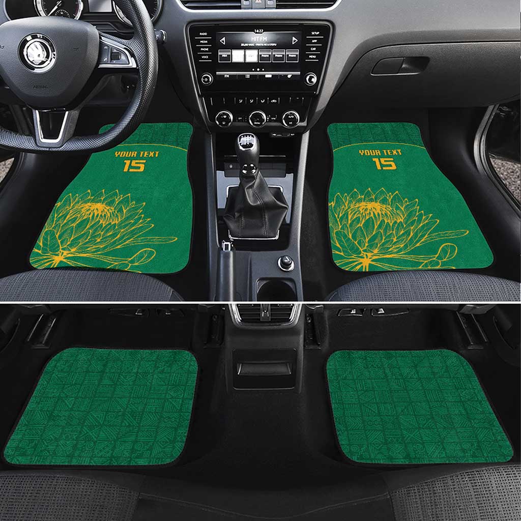 Custom South Africa Cricket Car Mats Lion Mascot With Protea - Wonder Print Shop