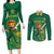 Custom South Africa Cricket Couples Matching Long Sleeve Bodycon Dress and Long Sleeve Button Shirt Lion Mascot With Protea - Wonder Print Shop