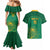 Custom South Africa Cricket Couples Matching Mermaid Dress and Hawaiian Shirt Lion Mascot With Protea - Wonder Print Shop