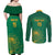 Custom South Africa Cricket Couples Matching Off Shoulder Maxi Dress and Long Sleeve Button Shirt Lion Mascot With Protea - Wonder Print Shop