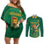 Custom South Africa Cricket Couples Matching Off Shoulder Short Dress and Long Sleeve Button Shirt Lion Mascot With Protea - Wonder Print Shop