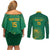 Custom South Africa Cricket Couples Matching Off Shoulder Short Dress and Long Sleeve Button Shirt Lion Mascot With Protea - Wonder Print Shop