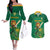 Custom South Africa Cricket Couples Matching Off The Shoulder Long Sleeve Dress and Hawaiian Shirt Lion Mascot With Protea - Wonder Print Shop