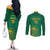 Custom South Africa Cricket Couples Matching Off The Shoulder Long Sleeve Dress and Long Sleeve Button Shirt Lion Mascot With Protea