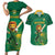 Custom South Africa Cricket Couples Matching Short Sleeve Bodycon Dress and Hawaiian Shirt Lion Mascot With Protea - Wonder Print Shop