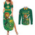 Custom South Africa Cricket Couples Matching Summer Maxi Dress and Long Sleeve Button Shirt Lion Mascot With Protea - Wonder Print Shop