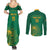 Custom South Africa Cricket Couples Matching Summer Maxi Dress and Long Sleeve Button Shirt Lion Mascot With Protea - Wonder Print Shop