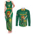 Custom South Africa Cricket Couples Matching Tank Maxi Dress and Long Sleeve Button Shirt Lion Mascot With Protea - Wonder Print Shop